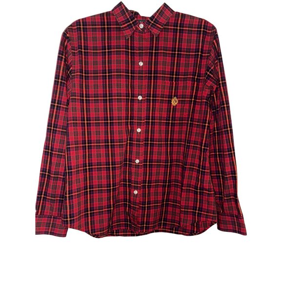 Lauren Ralph Lauren Red Plaid Long Sleeve Button-Down Shirt 100% Cotton Size L - Picture 1 of 7
